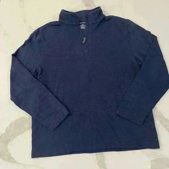 Van Heusen Classic Fit 1/4 Zip Long Sleeve Pullover Sweater Navy Blue Mens Large - Picture 1 of 6